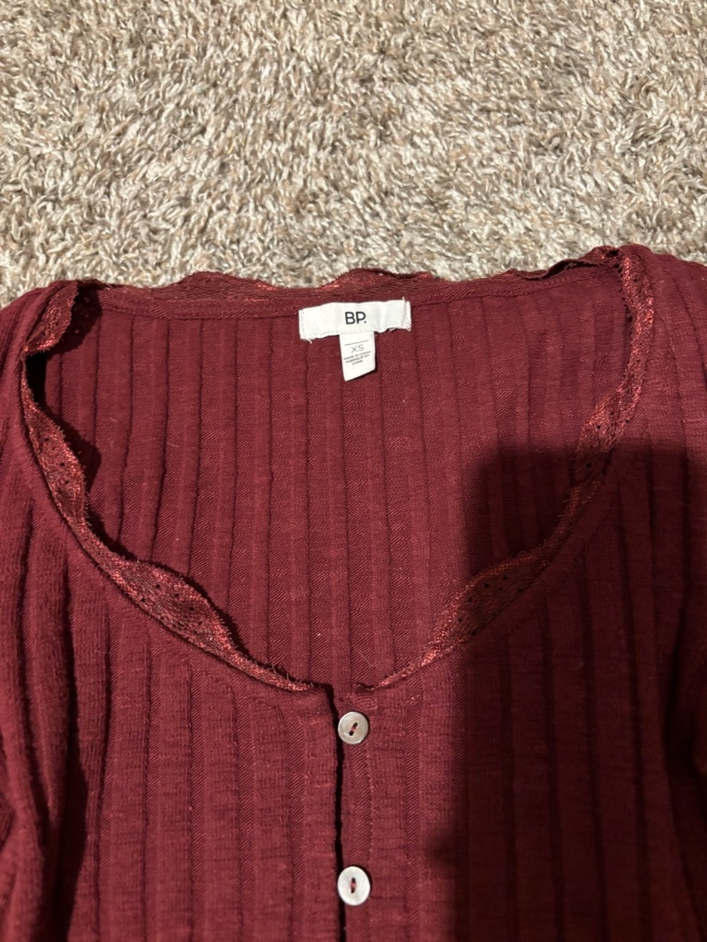 bp Ribbed Button-Front Burgundy Cardigan - Picture 3 of 4